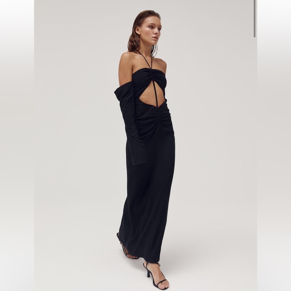 BNWT Bazilika Ruched Halter Dress Black Size XS